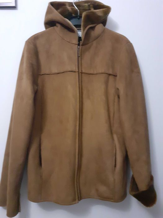 Jachetă/cojocel cu glugă, imitație piele căprioară,Germania, mar: 40/M