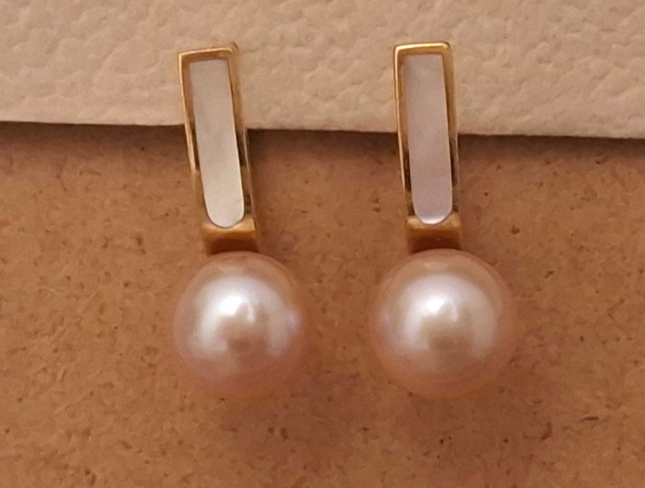Серьги золотые с жемчугом  и перламутром