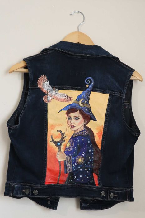 geaca denim pictata manual
