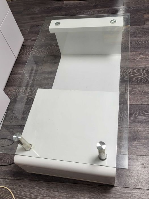 Masuta cafea din sticla Badcok, dreptunghiulara, alb, 110 x 65 x 42