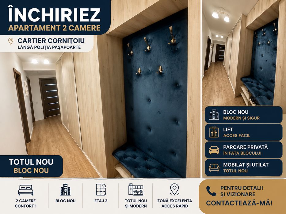 Apartament 2 camere bloc nou zona parculet Cornitoiu