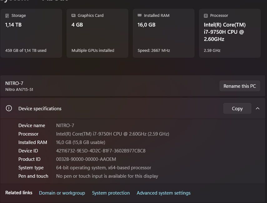 Acer Nitro 7 gaming noutbook
