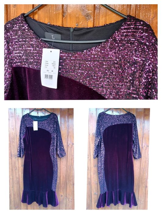 Rochie catifea mov cu paiete + cadou NOU