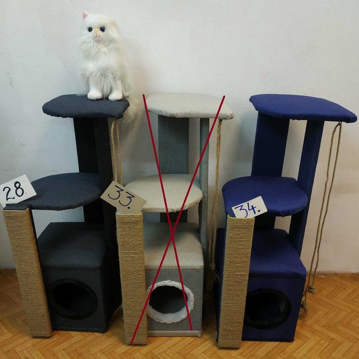 Нови 90см сглобени Котешки катерушки с къщичка – производител ОБЛЕН