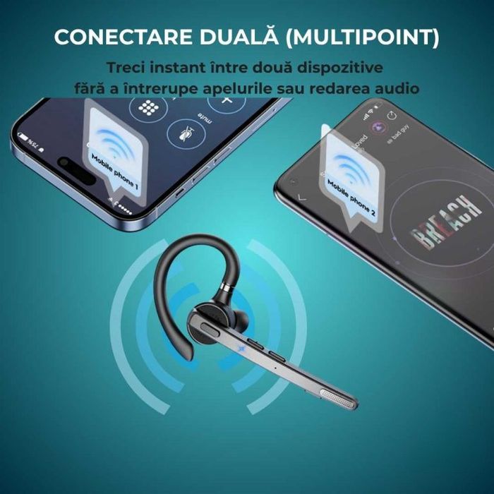 Casca Bluetooth CerCip G9, Autonomie baterie 15 ore, Carcasa de incarcare, Anulare zgomot, Sunet HD