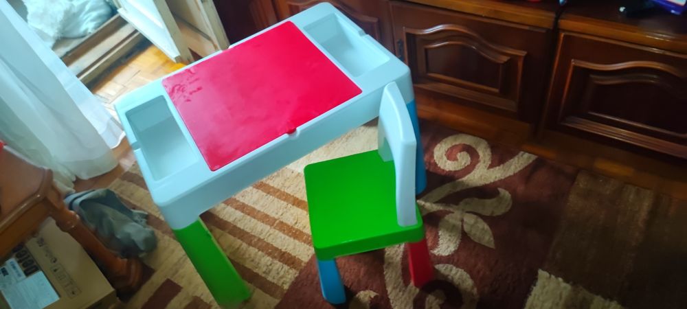 Măsuță cu scaun copii tip lego bebe activități depozitare jucării Masă