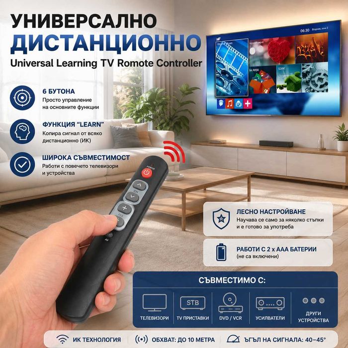 Универсално дистанционно за климатик или телевизор  (LCD/LED/Smart TV) – съвместимо с много модели