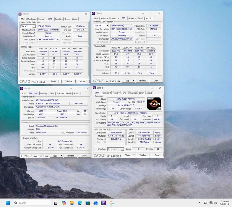 ASUS ROG Strix X570-E Gaming WIFI + RYZEN 7 5800X 8-Core (4.7 GHz )  + 32GB 3200MHZ DDR4
