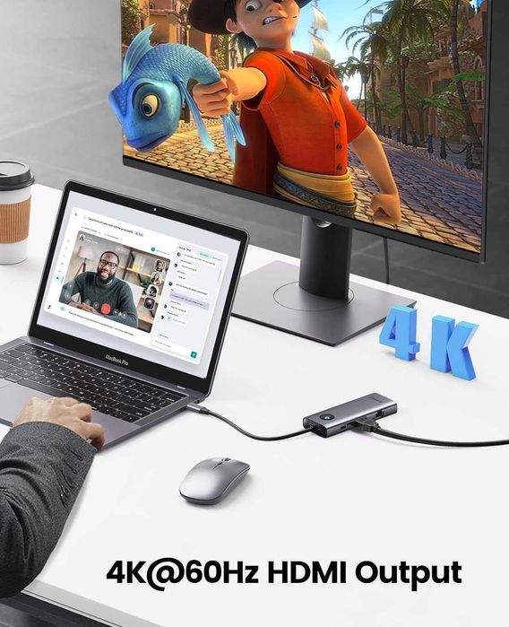 USB Hub Док станция Orico 8в1 Type-C CReader PD 100W 4K-60Hz Ethernet