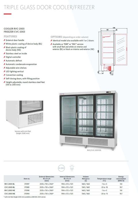 Vitrina verticala congelare EBC 206 cm / 3 USI / NOU / Profesional