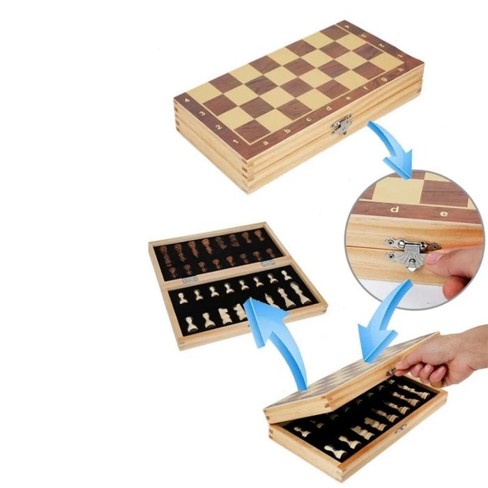 Дървен комплект шах, дама и табла