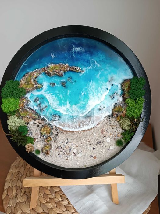 Ръчно изработено пано с естествени материали и епоксидна смола