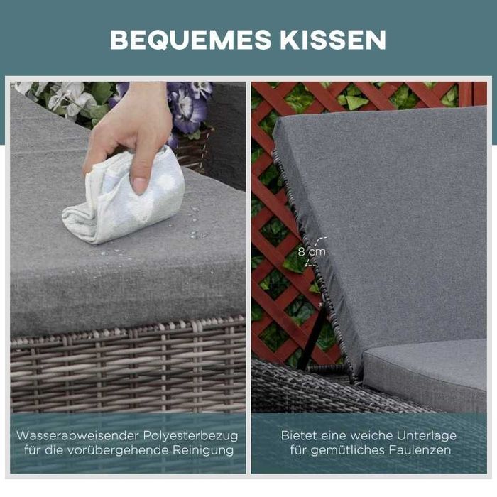 Outsunny Градински шезлонг от полиратан с възглавница