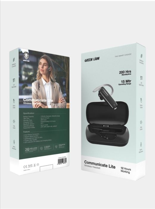 Bluetooth гарнитура в одно ухо, блютуз для водителя Green lion lite