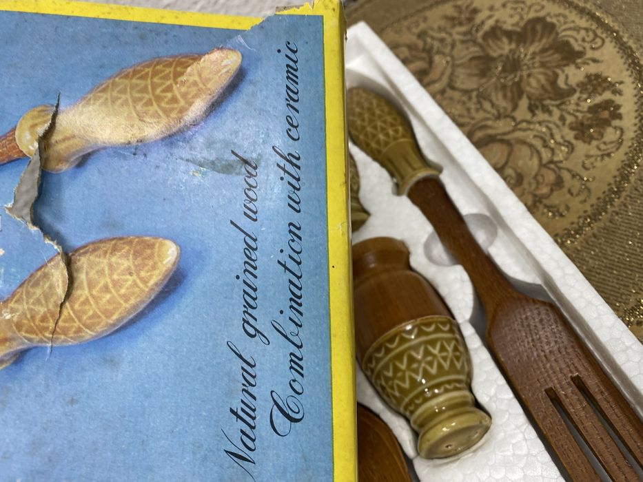 Салатен комплект дърво и керамика Salad Set 1970 Германия