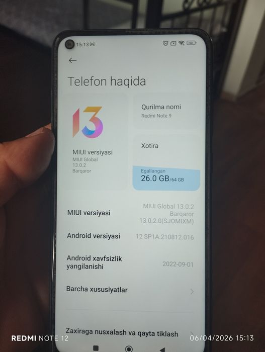 Redmi note 9  3+1/64GB