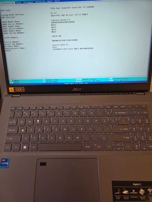 laptop Acer i7 12650H 24 gb RAM, 2 Tb SSD - grad B+
