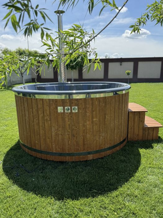 Ciubăr Premium din Fibră cu Hidromasaj, LED RGB – Izolat complet