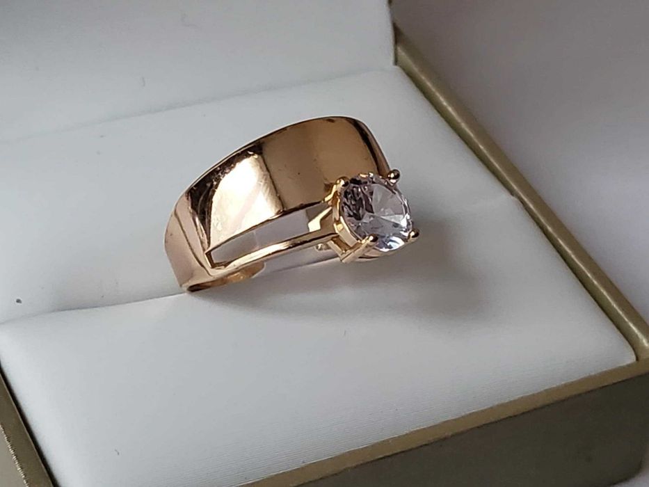 GR70,inel placat aur 14k, model logodna, zirconiu alb, deosebit,dublu