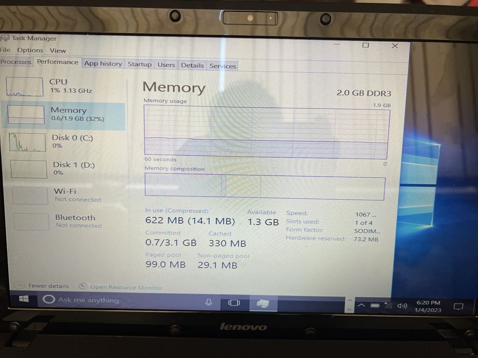 Lenovo G560 2 RAM+intel pentium+250 HDD