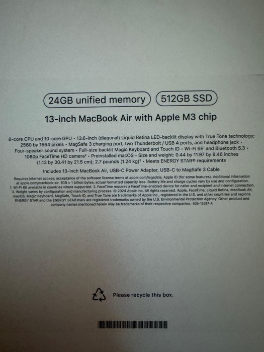 MacBook Air 13” M3 / 24GB RAM / 512GB SSD – IMPECABIL