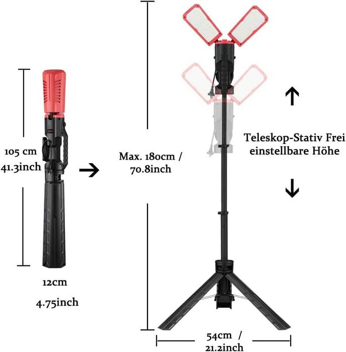 Proiector LED constructii cu trepied telescopic – 2x50W, 12000 lm, reglabil, IP54