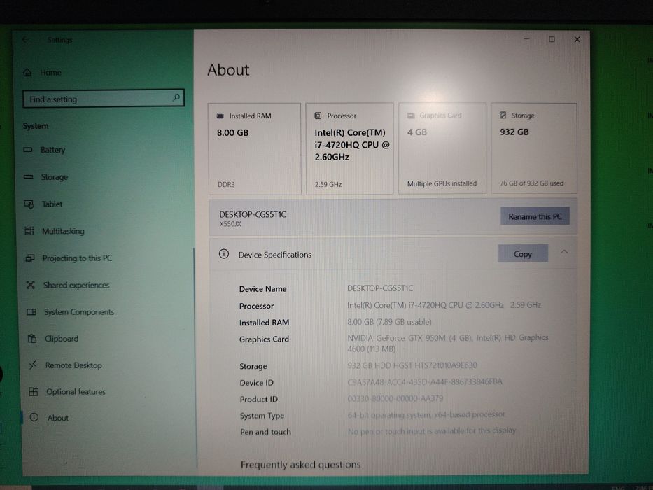 Laptop Asus  I7 4720 HQ