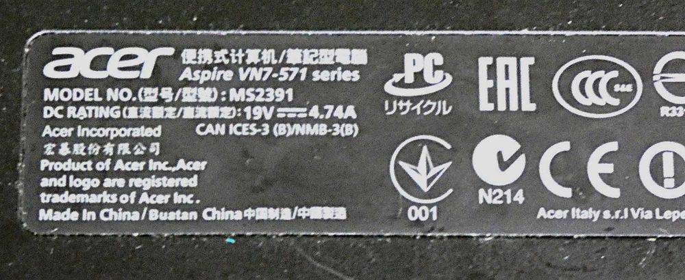 лаптоп Acer Aspire VN7-571 (модел MS2391) за части