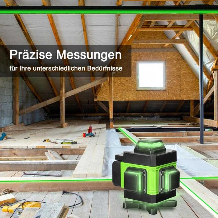 Nivelă Laser 4D cu 16 Linii – Autonivelare Automată ≤3°, Bază Magnetică 360°, Telecomandă, Montare pe Trepied