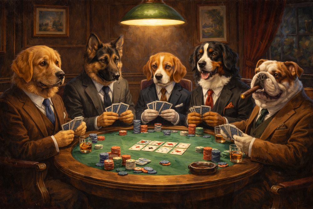 Tablou  cu caini care joaca poker