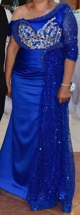 Rochie albastra ocazie, nunta, botez cu trena