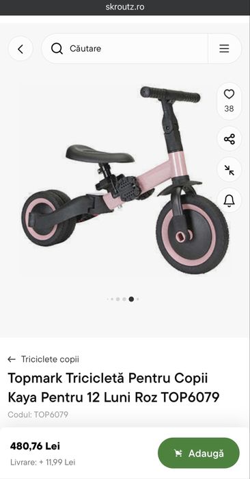 Topmark Tricicletă-Bicicleta Pentru Copii Kaya  Roz