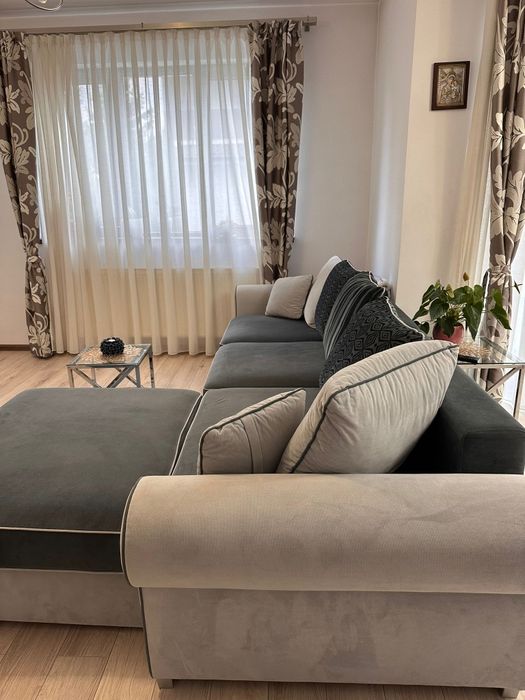 Canapea Möbelhaus extensibila cu invelis de catifea, antracit, 3Lx2l m