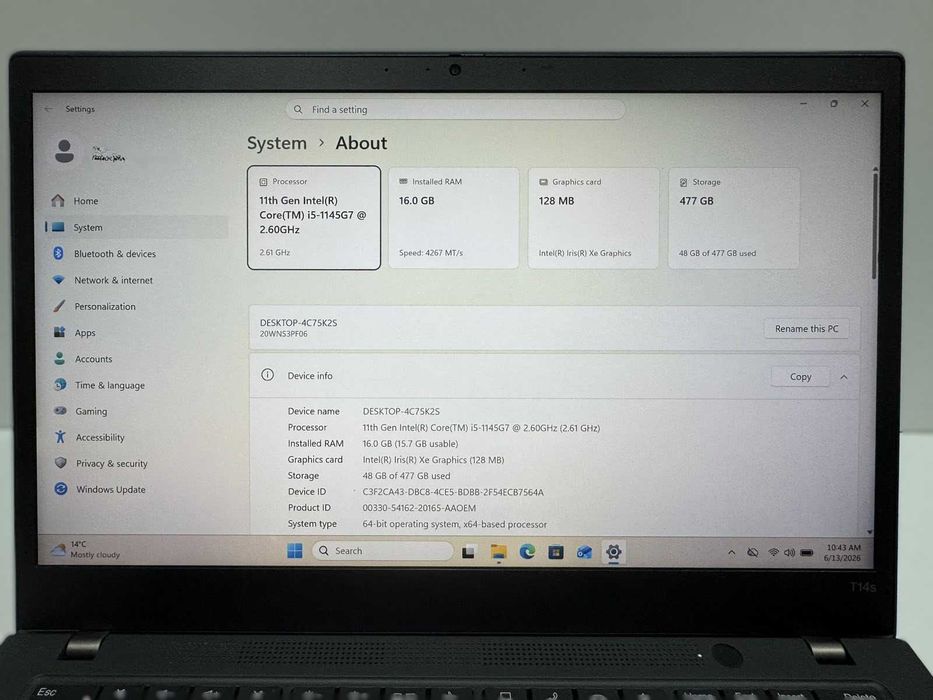 Промо + ГАРАНЦИЯ Лаптоп Lenovo TouchScreen T14s Gen2/Intel Core i5/16GB/512GB