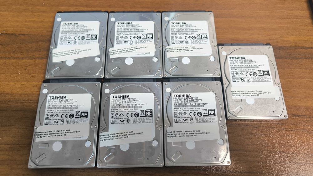 7x Toshiba 1TB HDD MQ01ABD100V SATA 2.5" | Тествани | DVR/NVR | Лаптоп