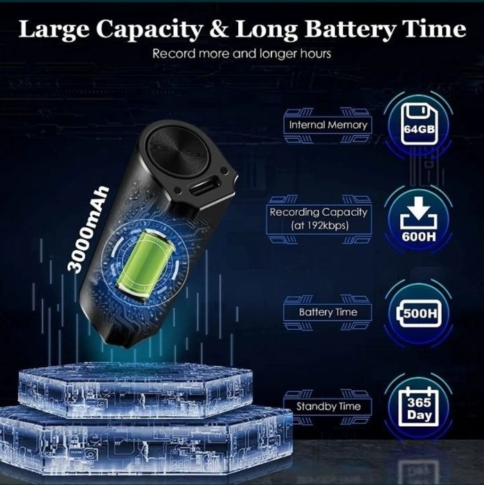 Мини диктофон – мощная батарея и умная запись
