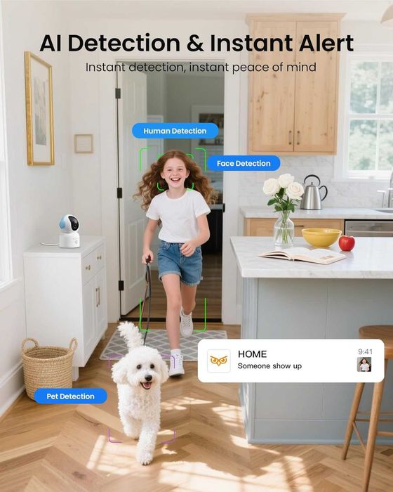 AKINGUAR 4K 8MP Безжична вътрешна камера, 2.4G/5GHz WiFi, 64GB карта