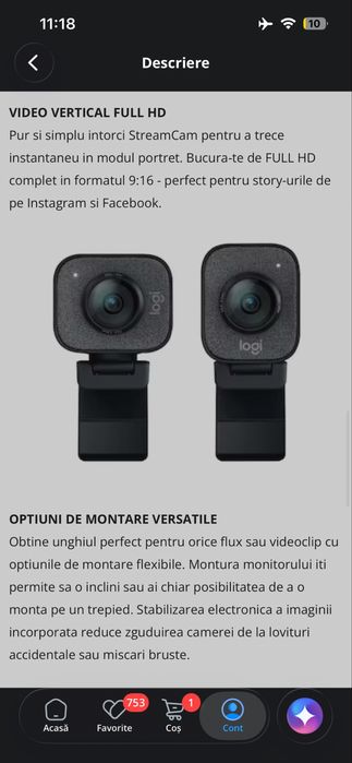 Webcam Logitech StreamCam cu microfon