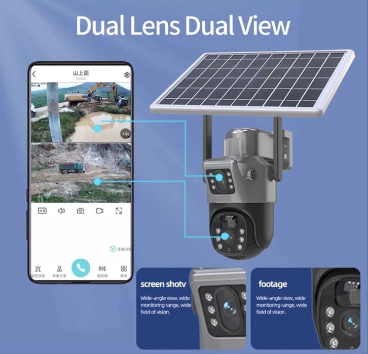 Camera de supraveghere cu panou solar 4G 8MP senzor de miscare lentile duble HD