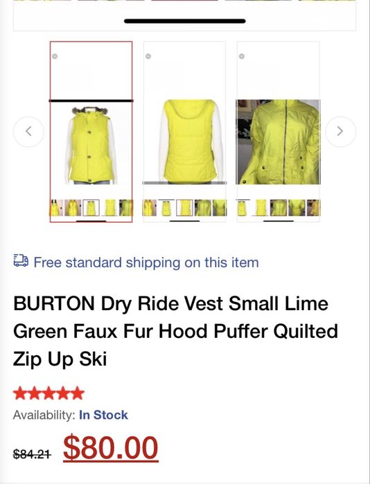 Burton Women’s Dryride Hooded Snowboard Puffer Vest Neon Lime Yellow