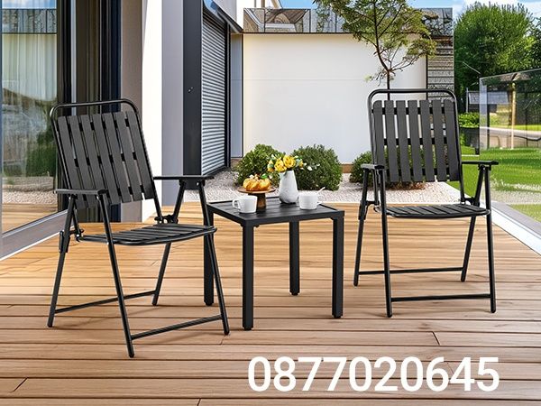 Сгъваем градински стол – метал и пластмаса – черен 55×55×90