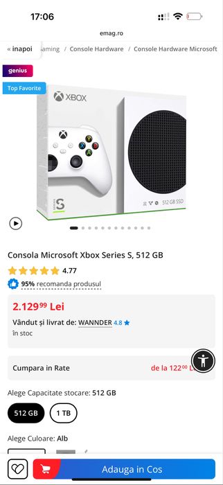 Consola XBox Serie S CA NOU 512GB Full Box , AMANET NO LIMIT.