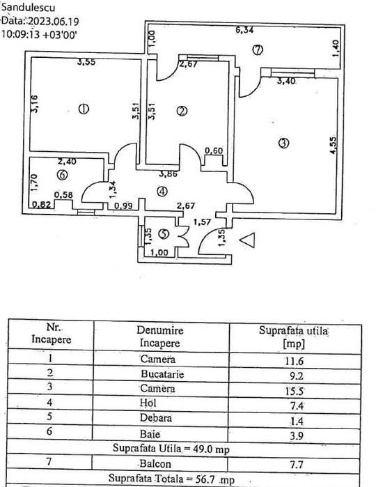 Apartament 2 camere decomandat, 56,7 mp, balcon, cartier Progresul - Brăila