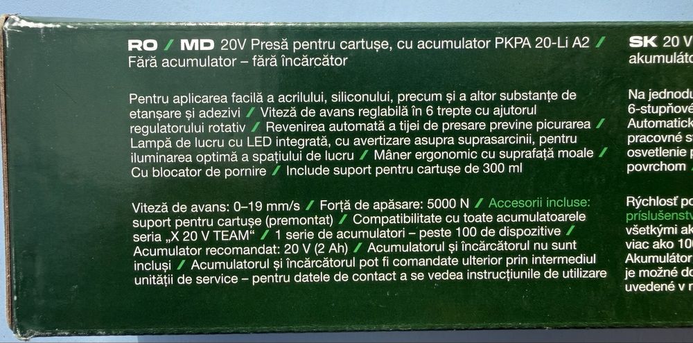 Pistol pentru silicon pe acumulator 20v Parkside