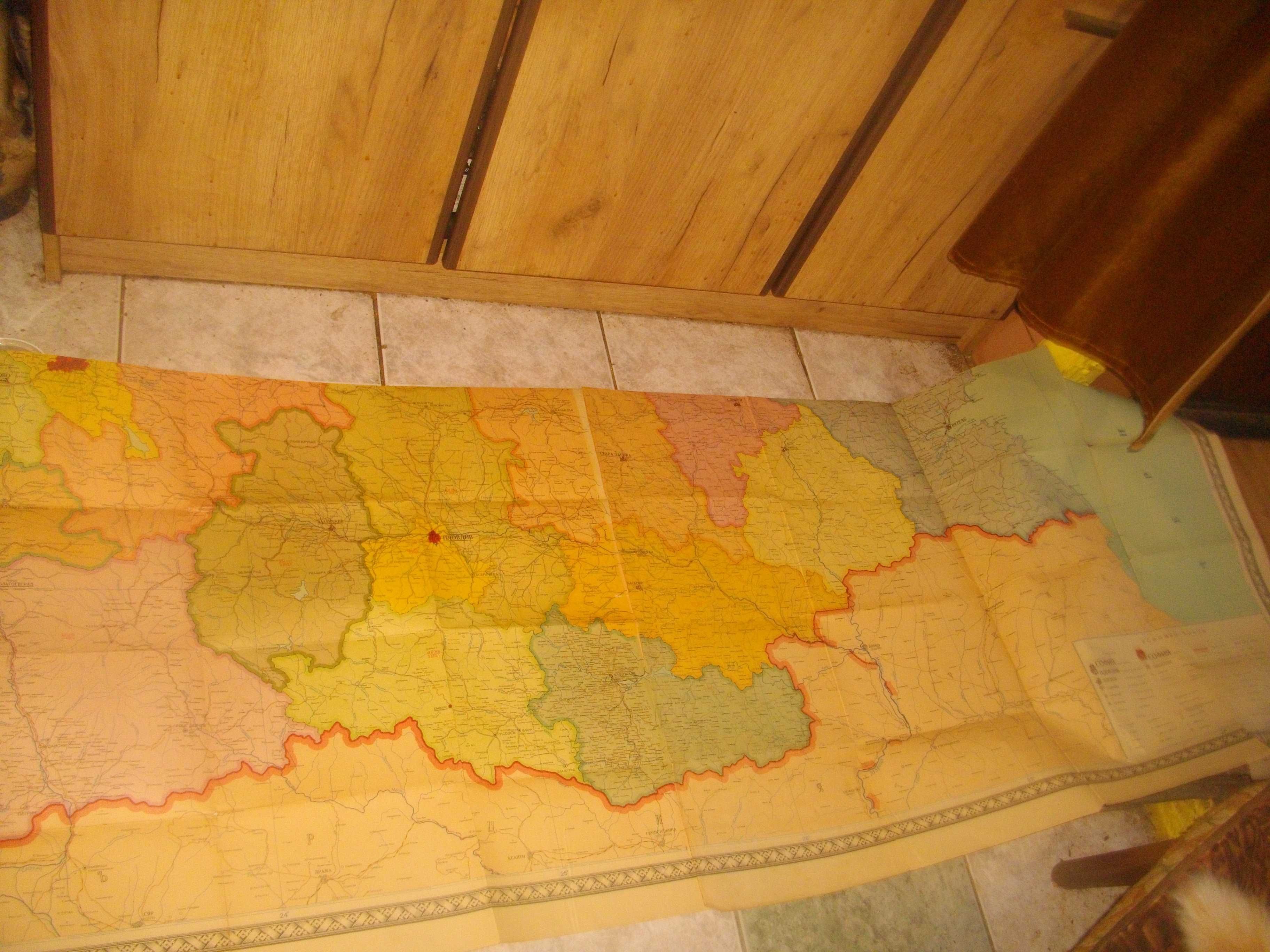 1960г-196х69см-Стара Административна Карта на България-Книжна-Голяма гр ...