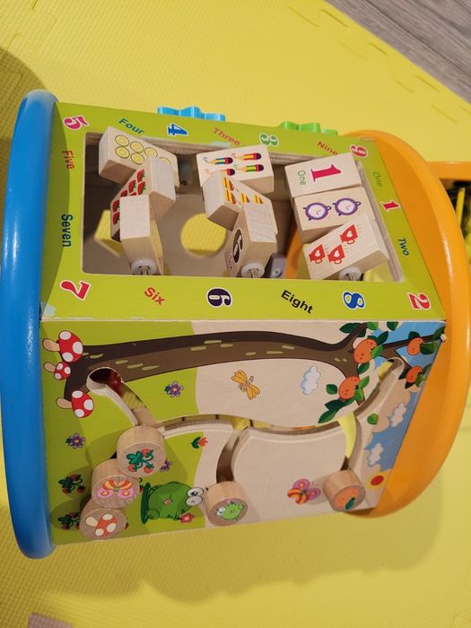 Jucarie din lemn, multifunctionala, Cub educativ