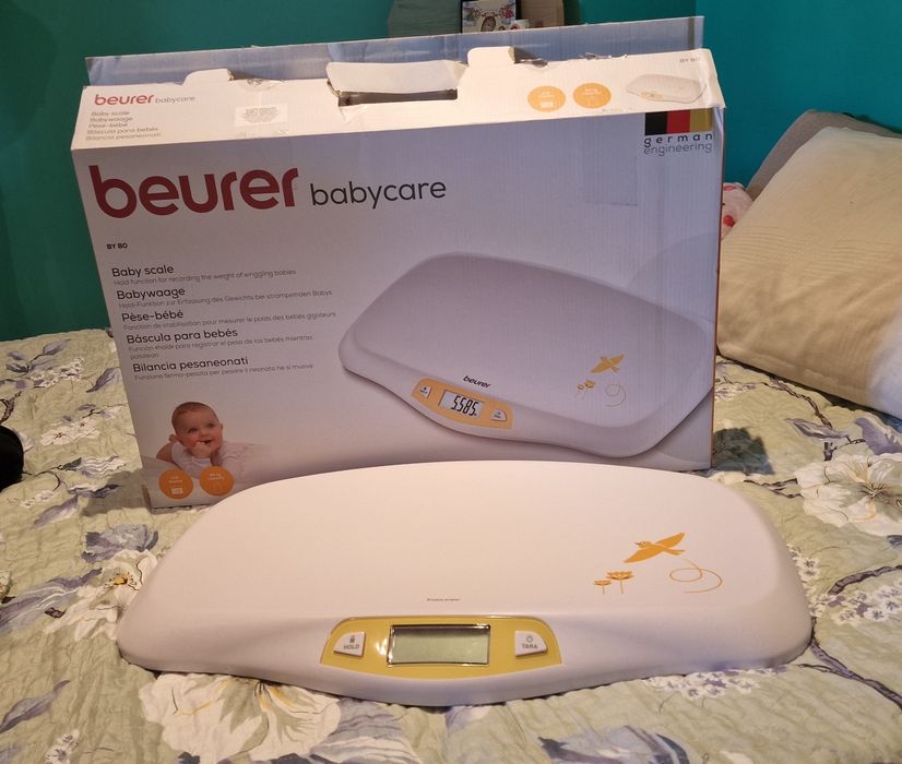 Cantar pentru bebelusi electronic, Beurer, 20 kg max, 50 x 21cm, Alb/Galben