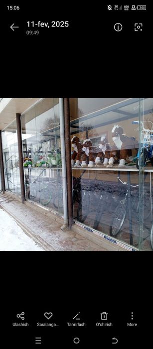 Kalyon oyna vitrina (10x3.5m, h=3.2m qalinligi 10mm)sifati zoʻr