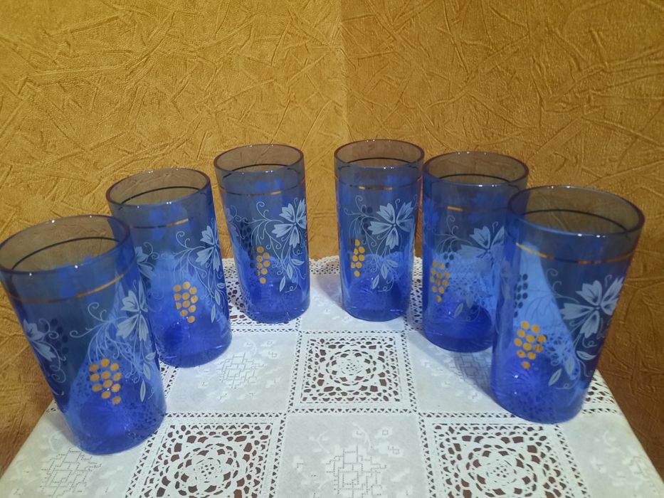 Абсолютно новый набор стаканов "Виноградная лоза" ,  Богемия, Чехослов