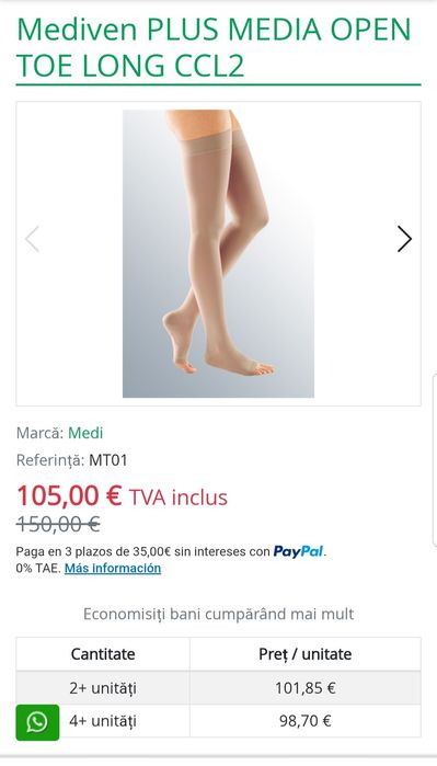 Ciorapi compresivi MEDIVEN PLUS, Nr. 4 sau L, CCL 2 bej Long unisex